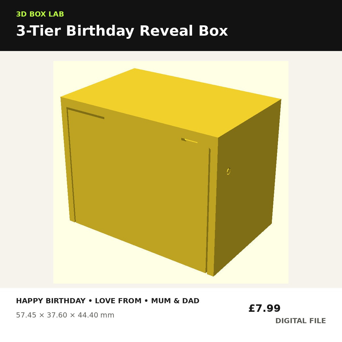 Full size 3D BoxLab 3-tier birthday reveal box