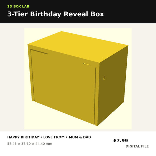 Full size 3D BoxLab 3-tier birthday reveal box