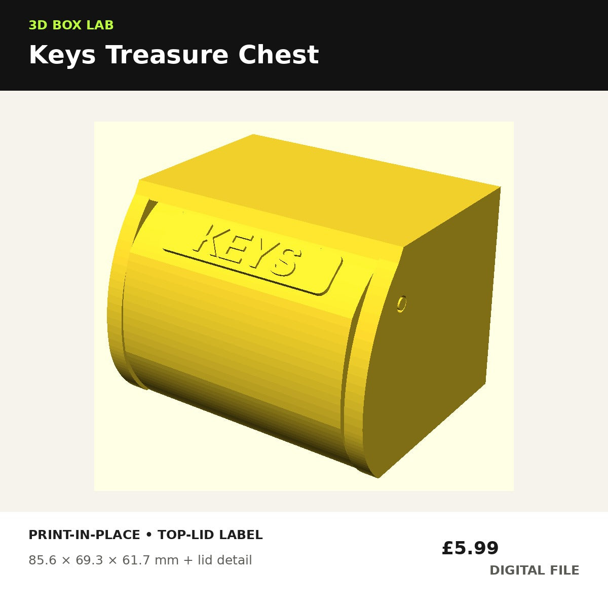 KEYS top-lid print-in-place treasure chest