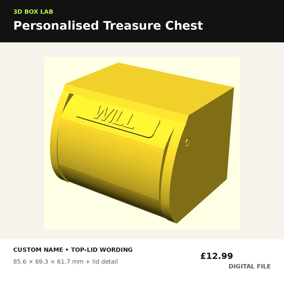 3D BoxLab personalised top-lid print-in-place treasure chest