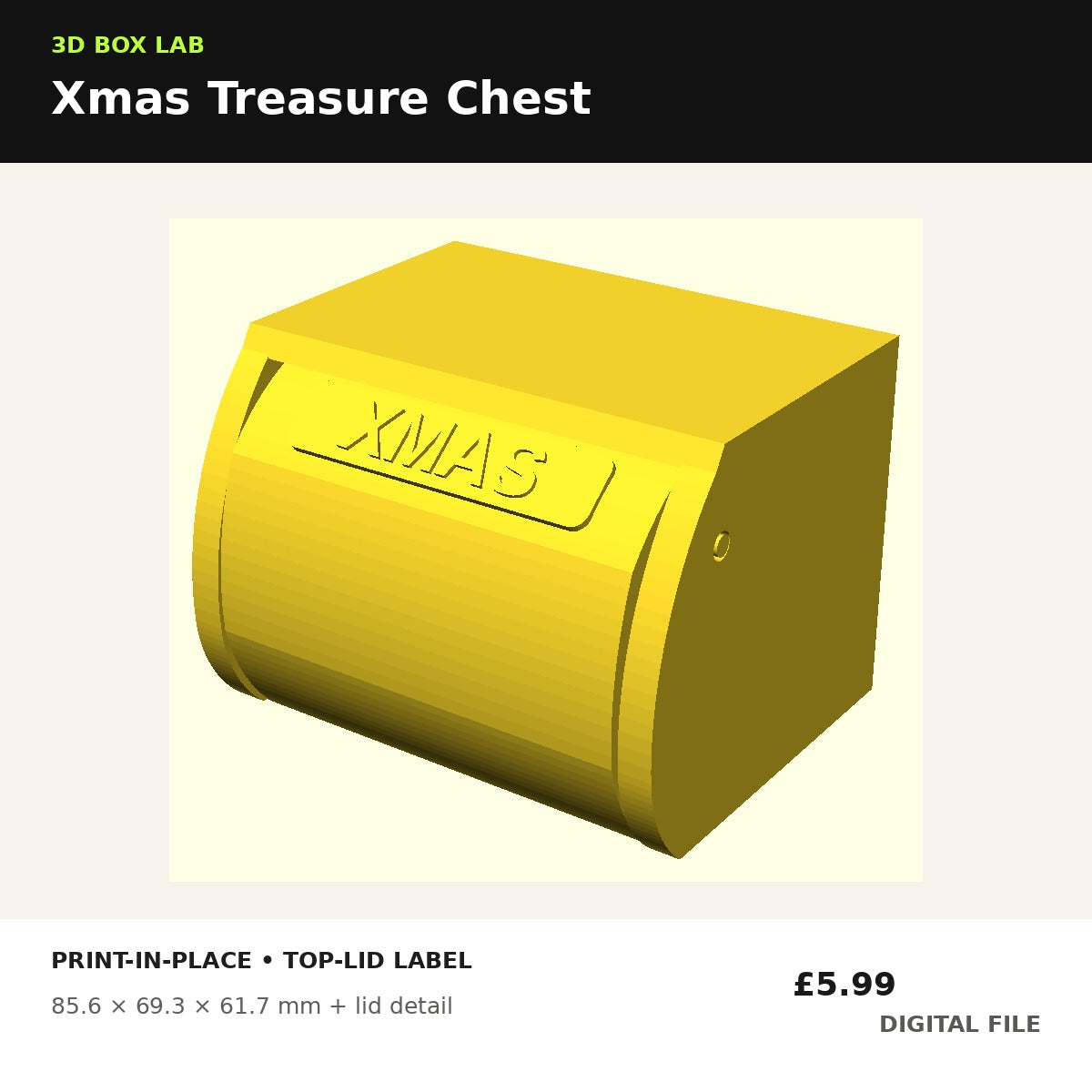XMAS top-lid print-in-place treasure chest